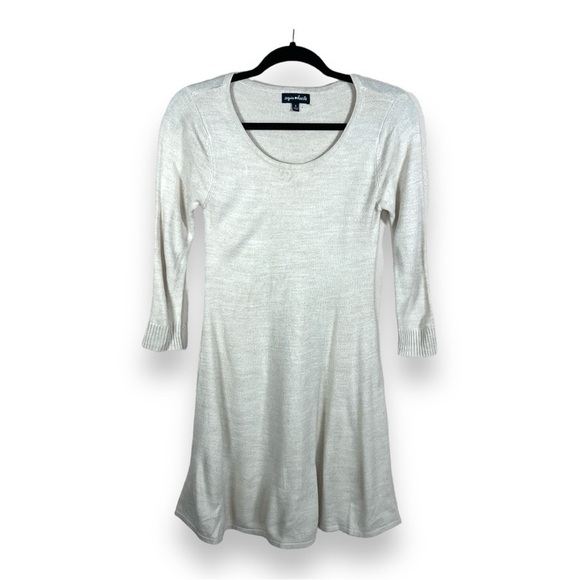 SMALL SEQUIN HEARTS BEIGE SWEATER LONG SLEEVE KNIT DRESS  NEUTRAL JUNIORS - Picture 1 of 9